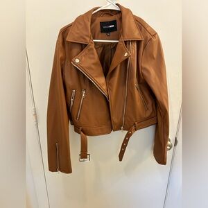 Fashion Nova brown faux leather jacket, size large gently used